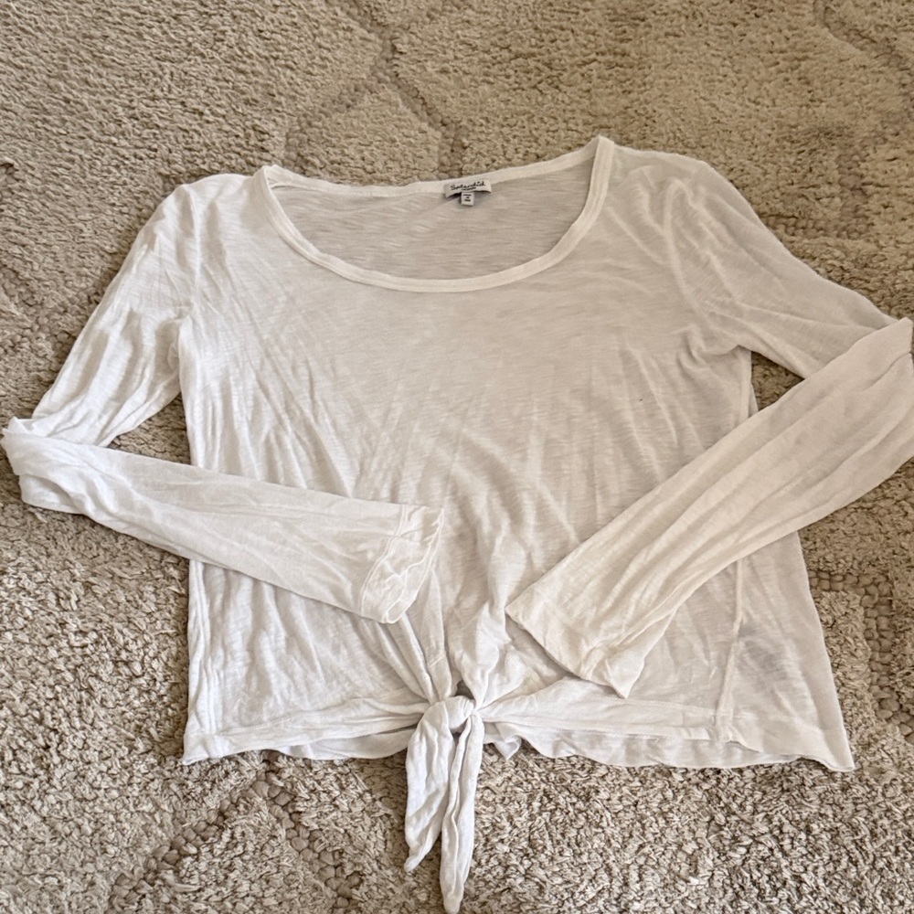 Splendid Cream Long Sleeve Tie-Front Top